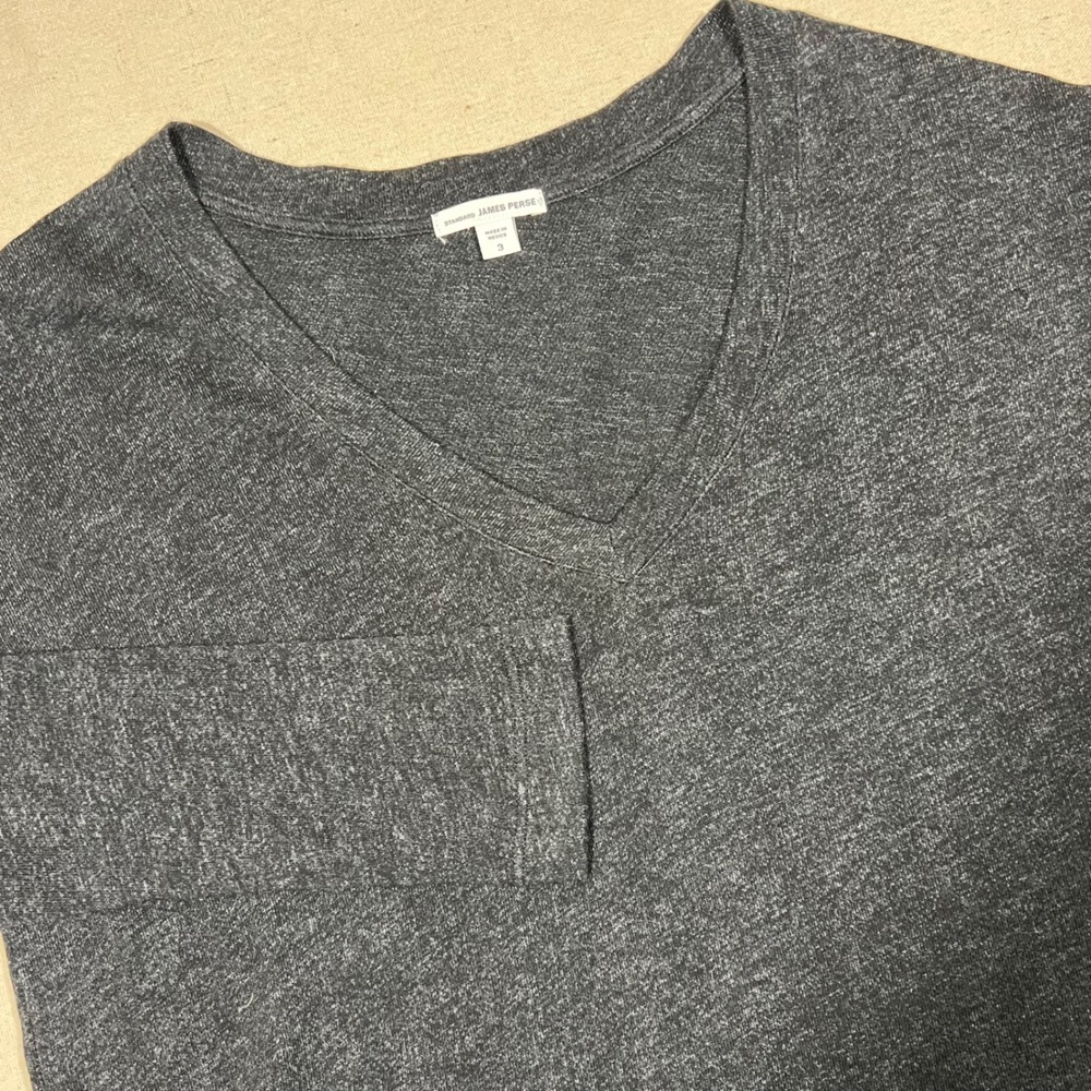 Standard‎ James Perse Women's 3 Large V-Neck Long Sleeve Top Gray Cotton Blend